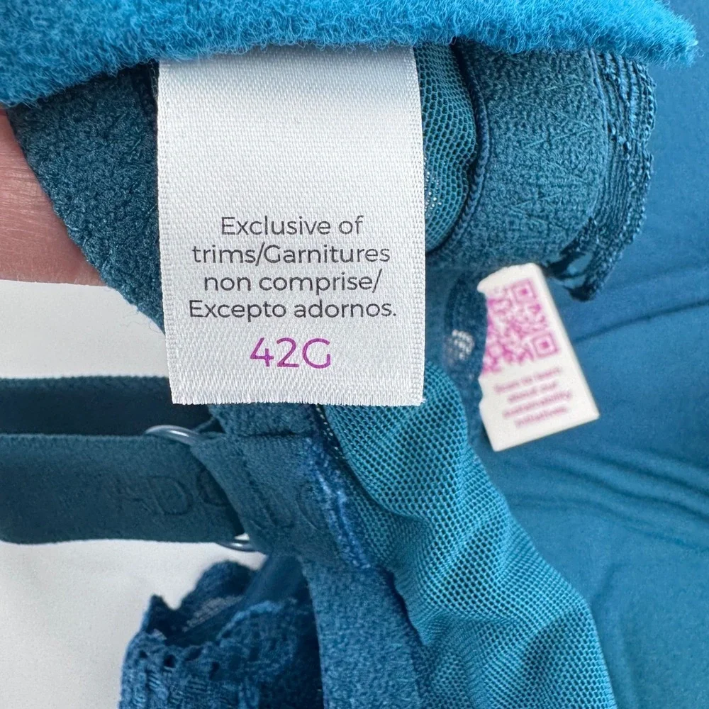 Adore Me Full Coverage Bra Teal Blue Lace Trim Underwire Support Sz 42G New‎